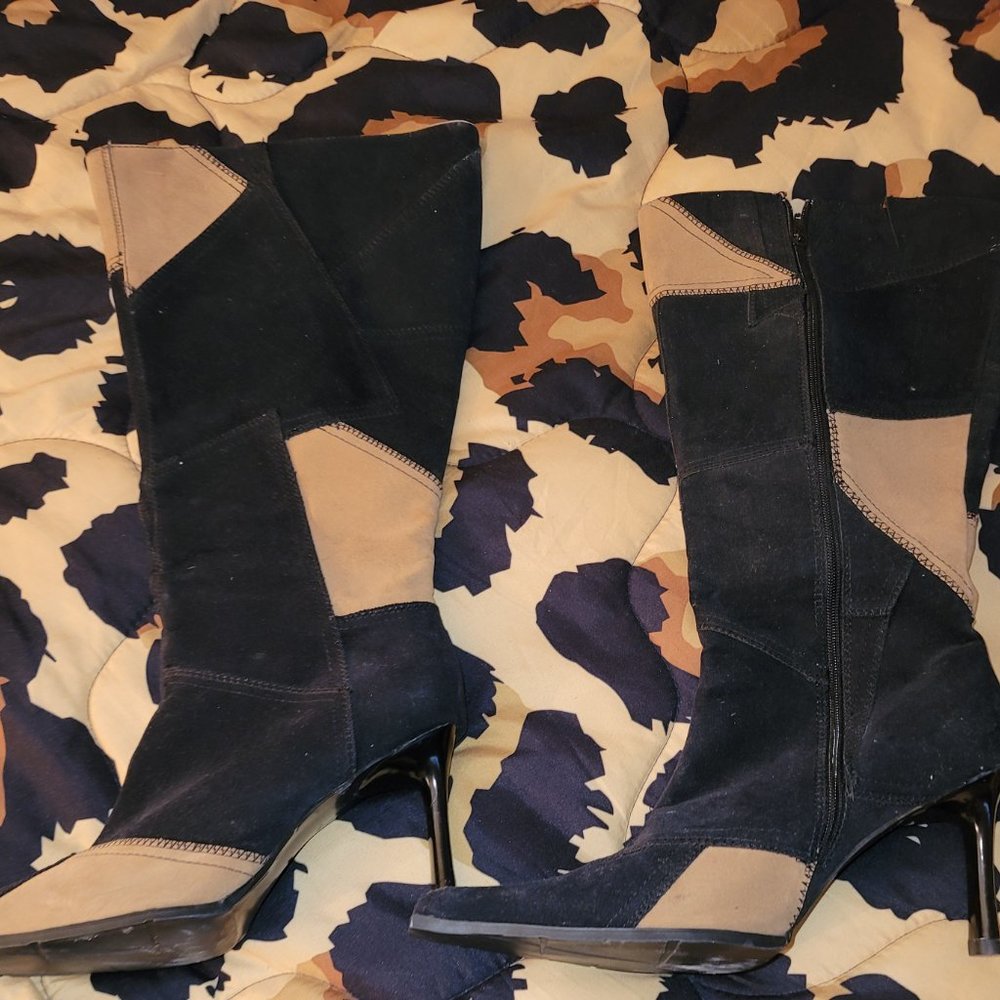 Tall Cloth Patchwork Pointed-Square Toe Boot - Picture 5 of 6